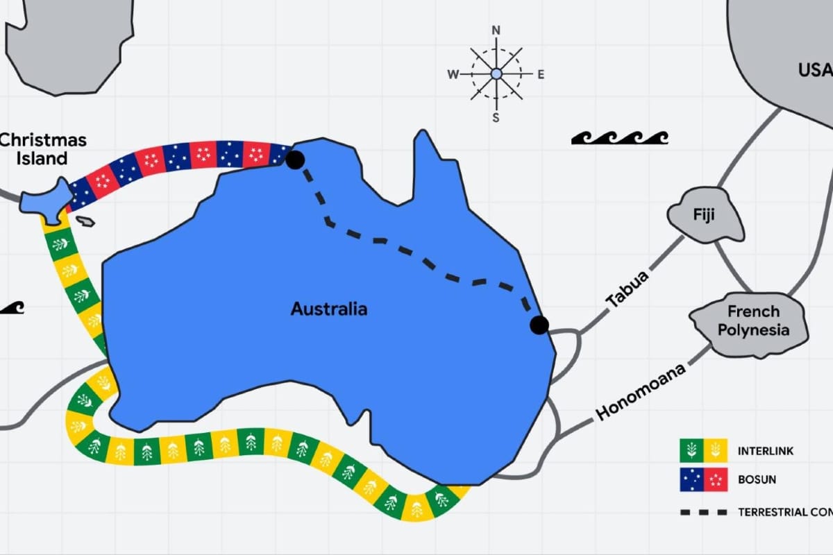 The Bosun subsea cable will connect Darwin, Australia to Christmas Island, which has onward connectivity to Singapore. Image: Google Cloud