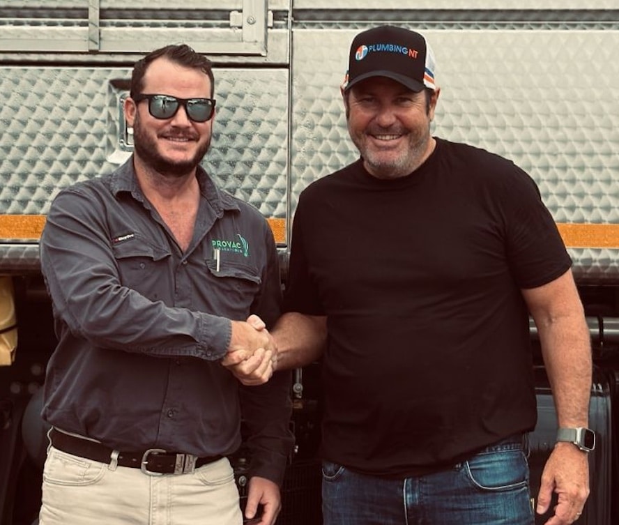 Provac Excavations NT Managing Director James Fitzpatrick with Pat Whitehead, Plumbing NT Managing Director.