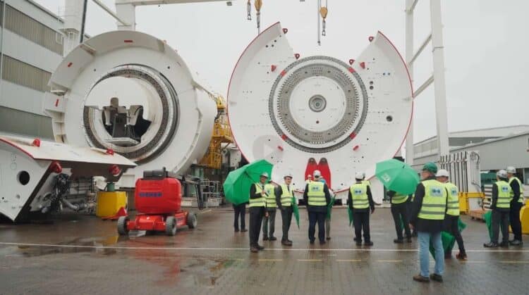 One of the huge Herrenknecht tunnel boring machines being assembled in Adelaide.