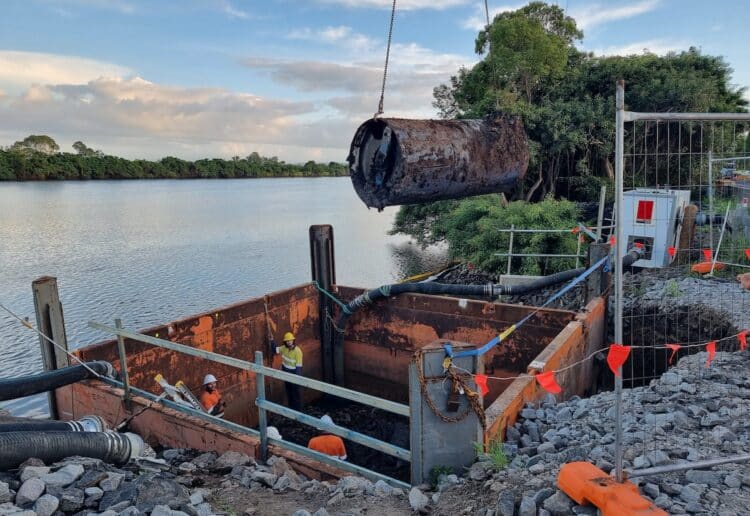 Twin culvert replacement of a DN100 GRP on the Richmond River in Woodburn, NSW.