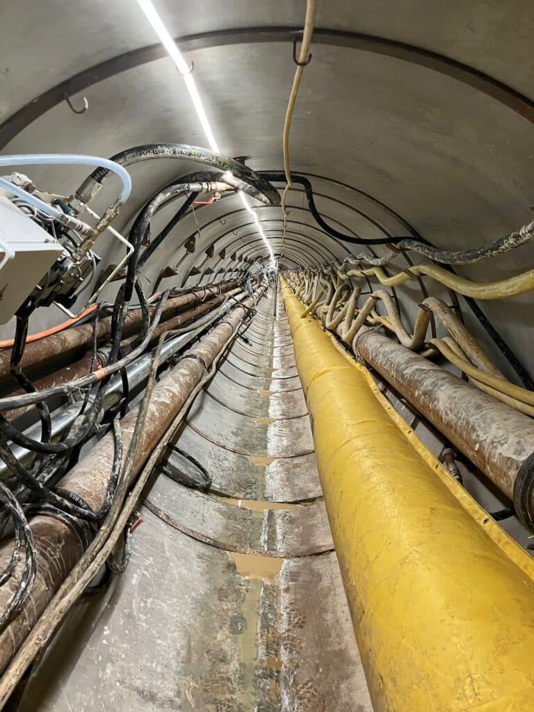 A pipeline of this scale features a series of power, electric, hydraulic cables, slurry lines and ventilation.