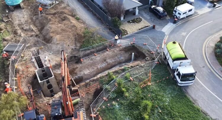 Microtunnelling launch pit aerial view in Adelaide.
